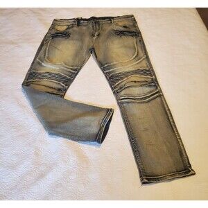 Waimea Mens Moto Jeans Size 42 Skinny Fit Light Blue Denim Wash Distressed Look